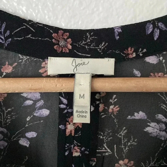 Joie M Black Floral Long Sleeve Silk Blouse - Picture 2 of 8
